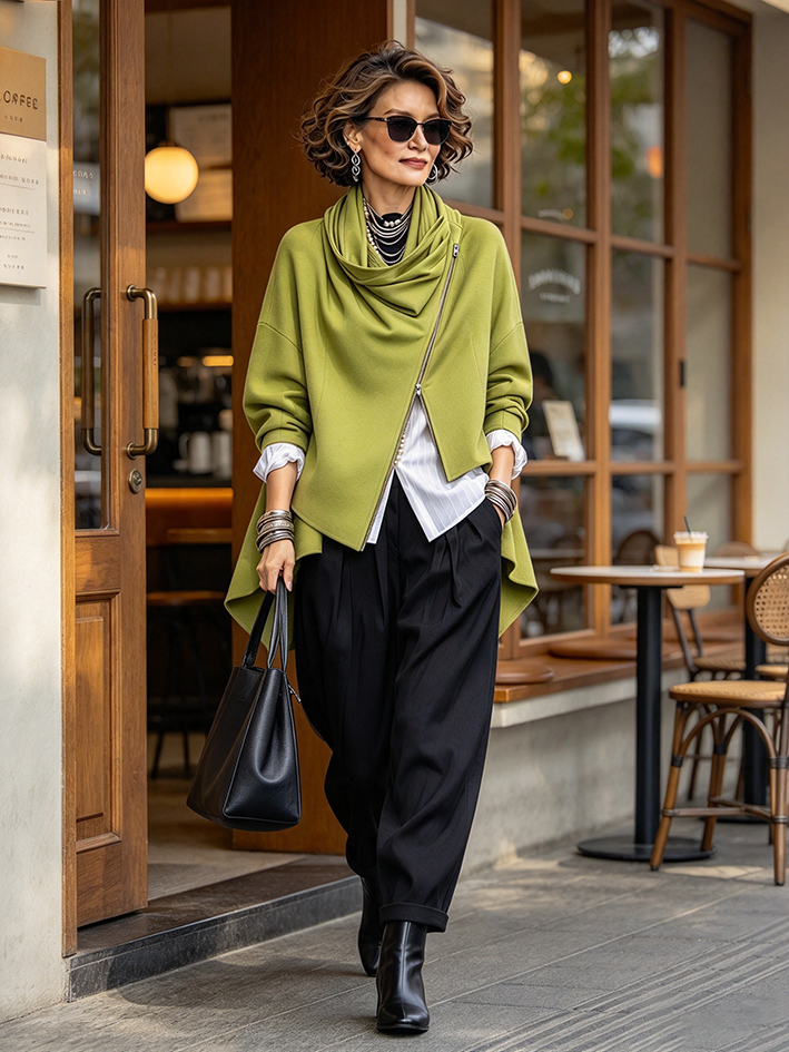 Schicke asymmetrische Jacke mit Reißverschluss in Urban Green