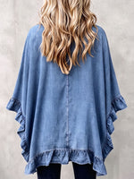Chic Boho Denim Ruffle Trim Cardigan