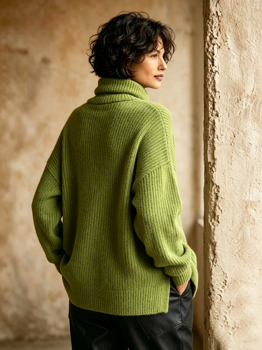 Maglione asimmetrico a collo alto rilassato