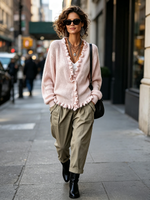 Cozy Soft Ruffled Trim Wool Blend Cardigan