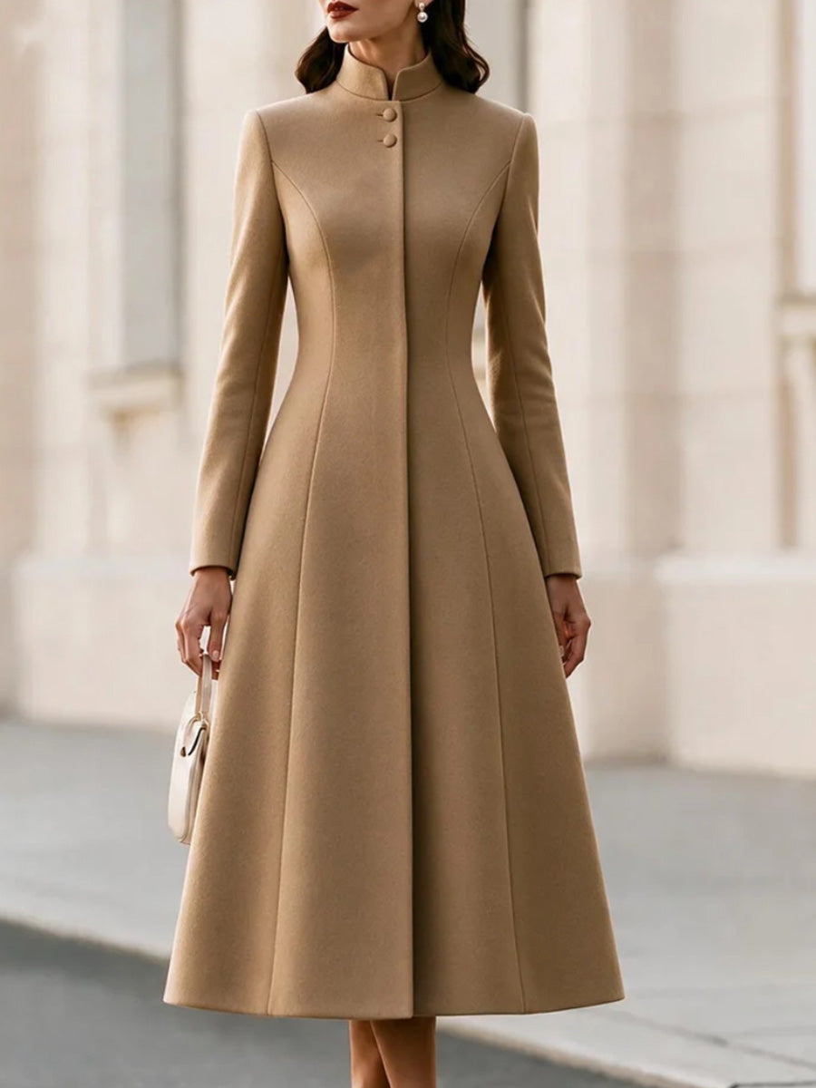 Abito da donna a trapezio allentato casual a maniche lunghe con colletto alla coreana in tinta unita / cappotto lungo