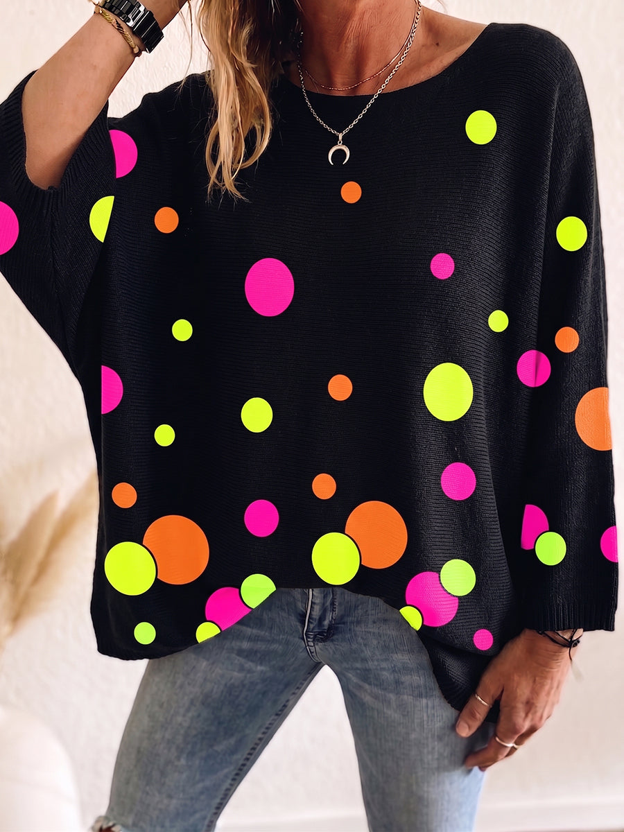 Playful Neon Polka Dot Oversized Knit Pullover