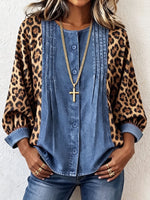 Boho Chic Bold Leopard-print Denim Shirt