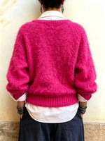 Cozy Layered Fuzzy Mohair Knit Sweater