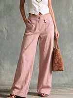 Women's Solid Color High-waisted Casual Loose Cotton Linen Wide-leg Pants