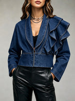 Casual Ruffled Cropped Denim Jacket