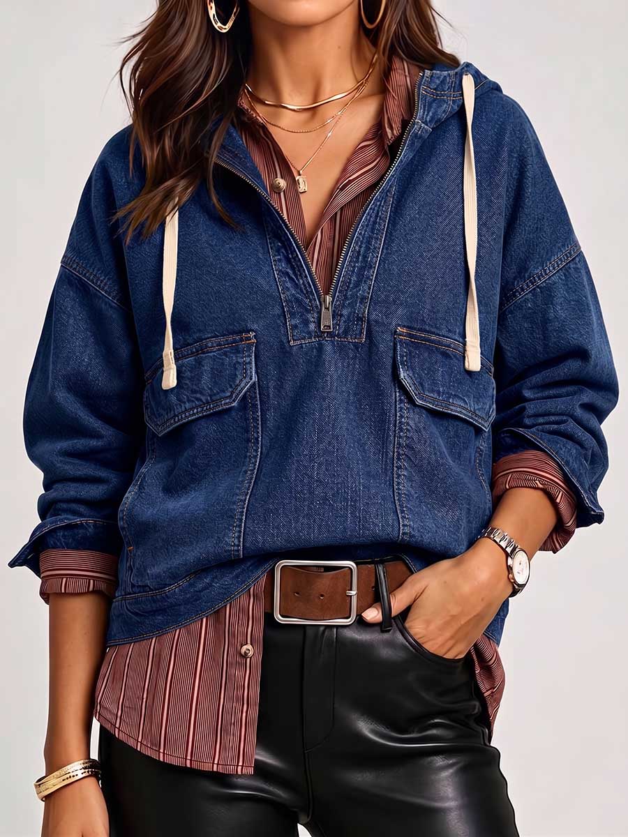 Women's Cardigan Collar Long Sleeve Casual Loose Hooded Pullover