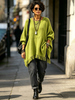 Cozy Lime Green Fringe Knit Oversized Long Sweater