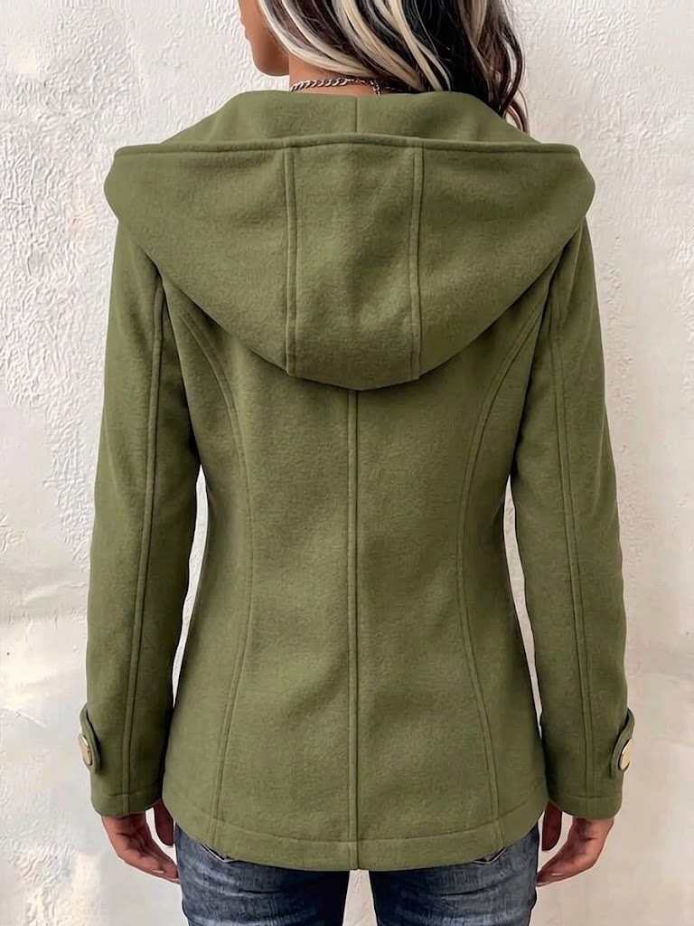 Hooded Wool-blend Coat With An Asymmetric Button-front And Gold Buttons