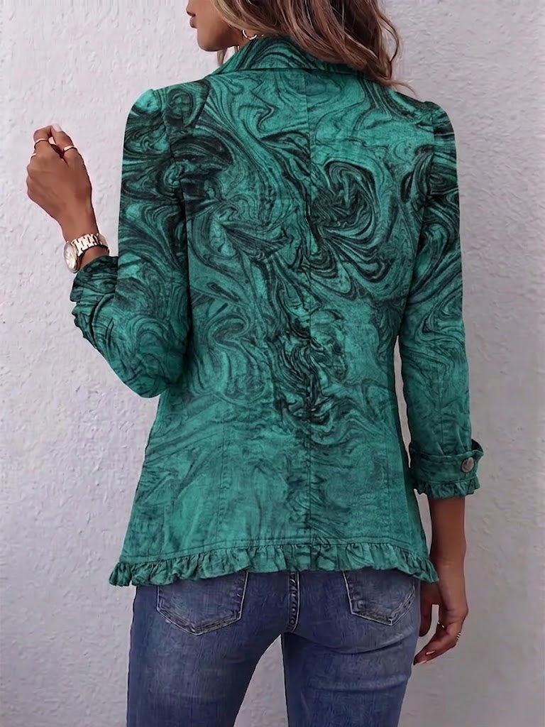 Boho-style Vintage Art Swirl Print Ruffle Jacket