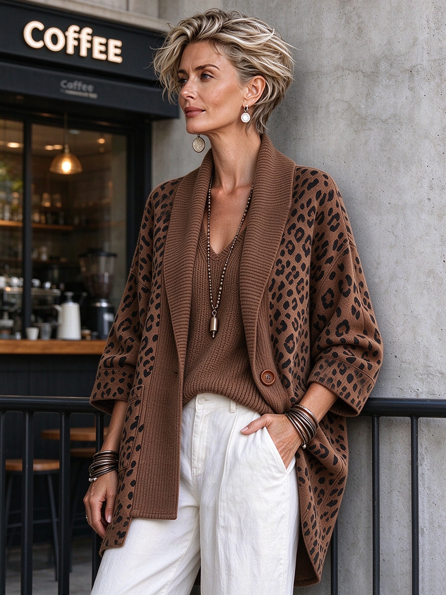 Cardigan patchwork in maglia leopardata Boho Bold