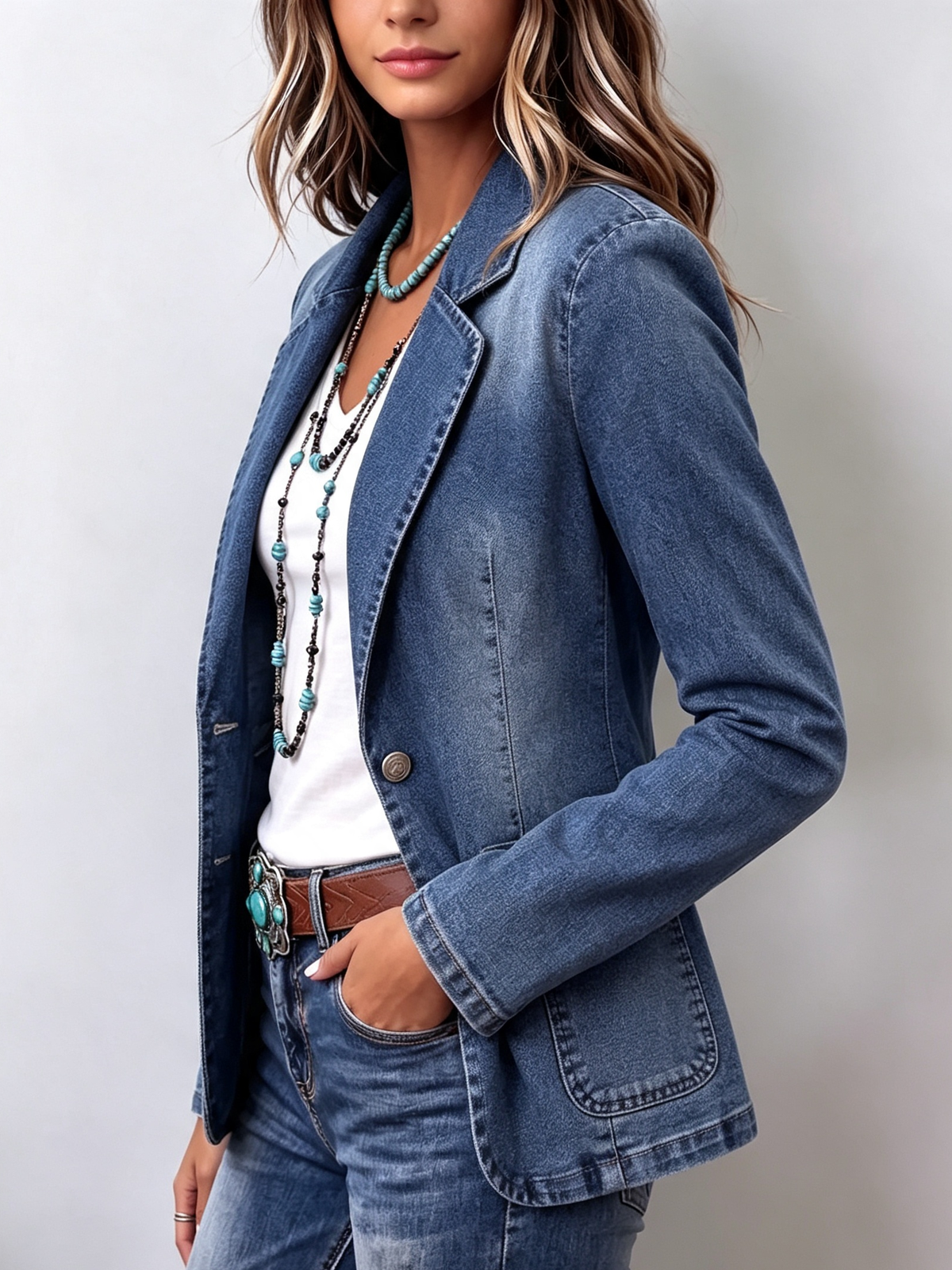 Classic Tailored Denim Blazer