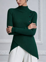 Chic Ribbed Knit Asymmetrical Button Top