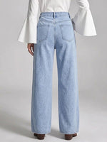 High-waisted, Loose-fit Wide-leg Jeans Featuring Elaborate, Dimensional Rose Embroidery