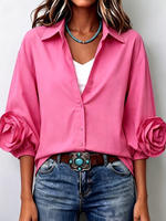 Chic Casual 3d Rose Flower Pink Shirt