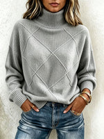Diamond-patterned Embossed Turtleneck Sweater
