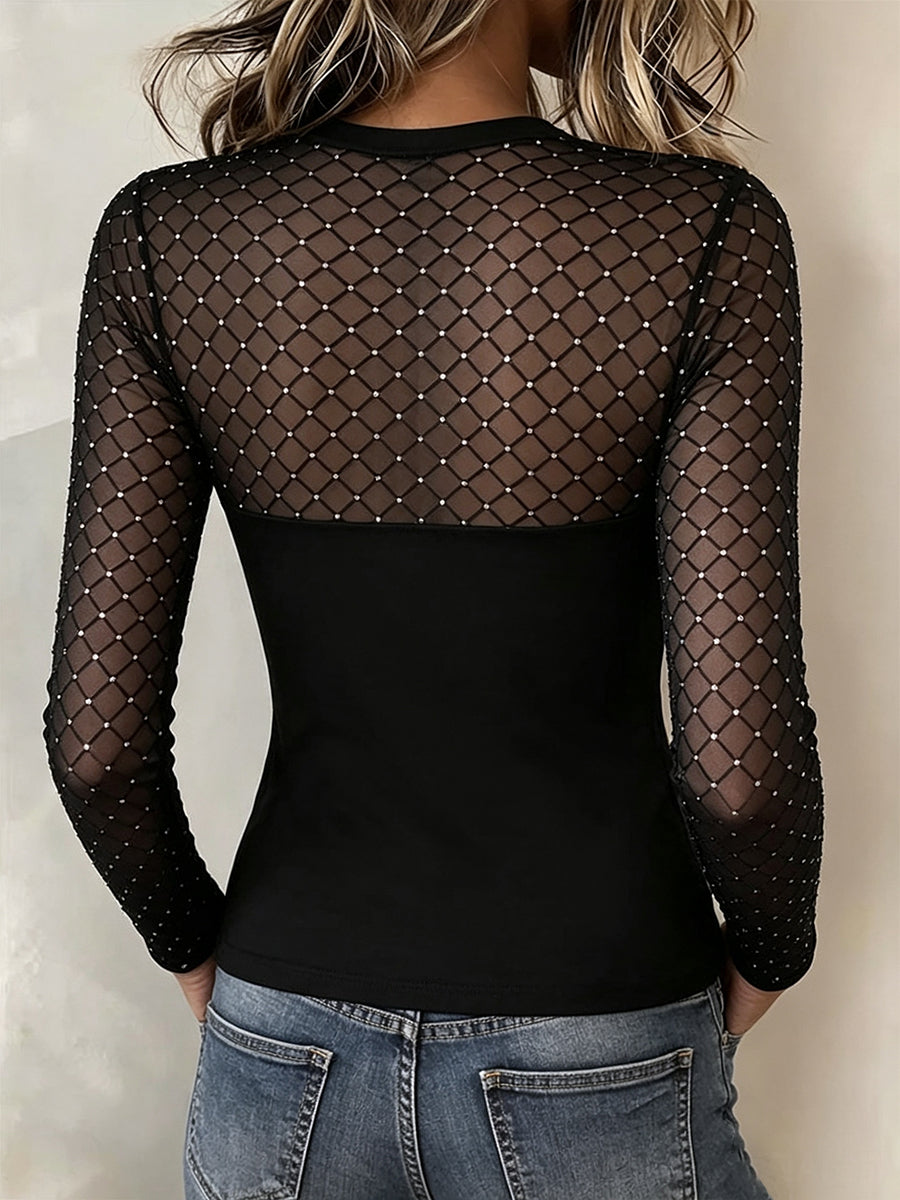 Top con frange in rete di strass abbaglianti