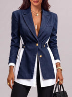 Women's Suit Collar Long Sleeve Casual Loose Denim Patchwork Jacket