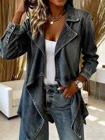 Women's Collared Long-sleeved Casual Loose Denim Cardigan