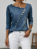 Refined Raw-Edge Asymmetrical Denim Tunic