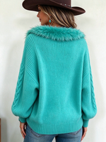 Suéter extragrande de punto trenzado con ribete de piel sintética Boho Chic