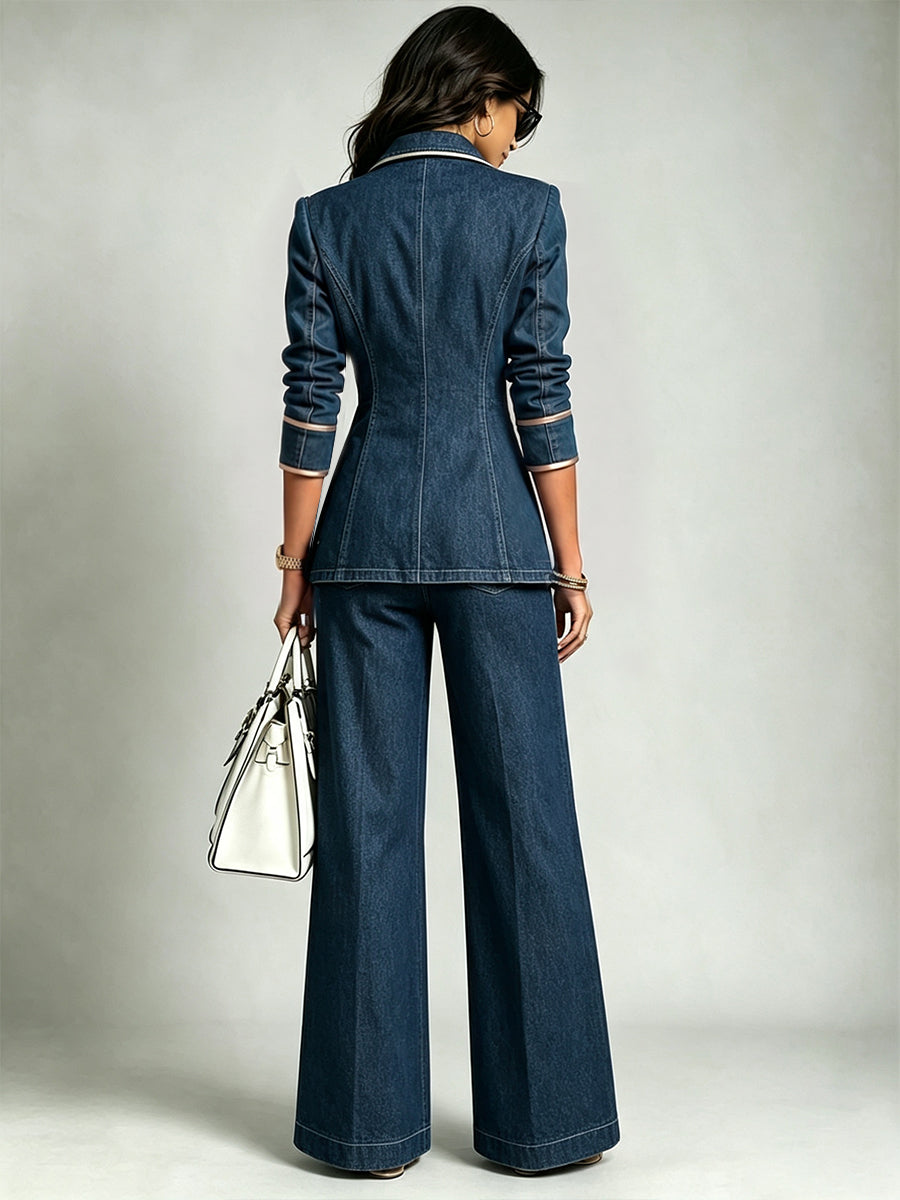 Stylish Denim Jacket With Gold Piping And Zipper