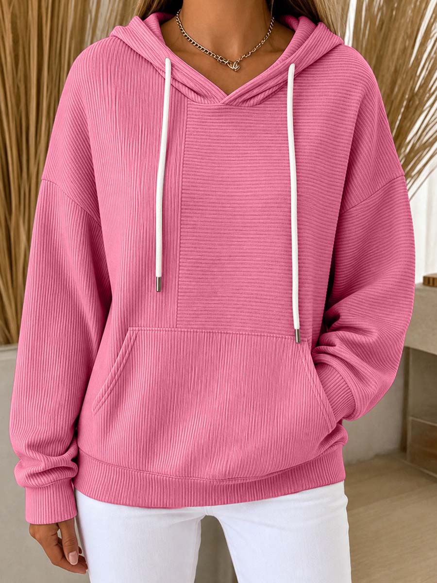 Lässiger Pullover-Hoodie aus Rippstrick für Damen mit Kängurutasche