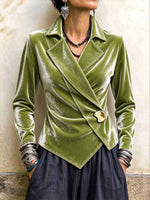 Women's Asymmetric Velvet Wrap Blouse