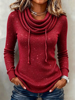 Sparkly Ribbed Knit Top With A Slouchy Turtleneck And Drawstring