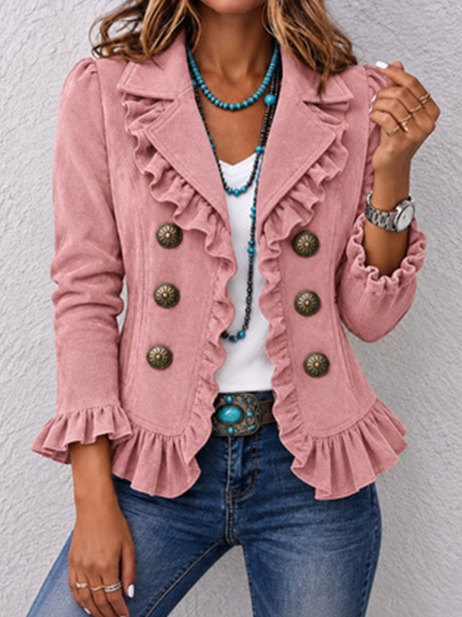 Blazer vintage in tessuto scamosciato con volant