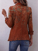 Boho-style Vintage Floral Print Ruffled Jacket