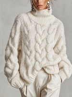 Kuscheliger und warmer Rollkragenpullover mit Pailletten und Zopfmuster