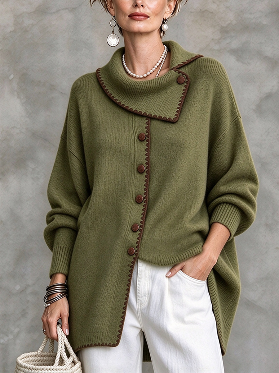 Maglione cardigan lavorato a maglia con collo basso e orlo asimmetrico rilassato