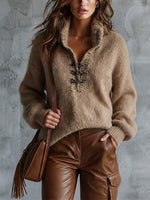 Cozy Chic Metal Buckle Oversized Knit Top