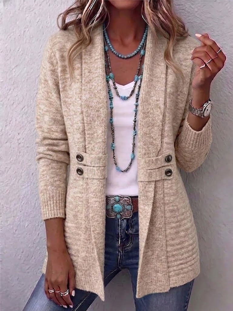 Casual Double-breasted Mid-length Cardigan With A Relaxed, Versatile Style.