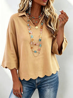 Elegant Collared Top With Wavy Hem