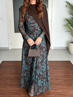 Eleganta Flora Streĉita Mesh Midi-Robo