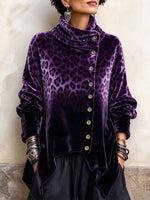 Top in velluto con stampa leopardata viola ombré
