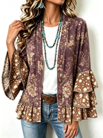 Vintage Floral Print Tiered Ruffle Sleeve Jacket