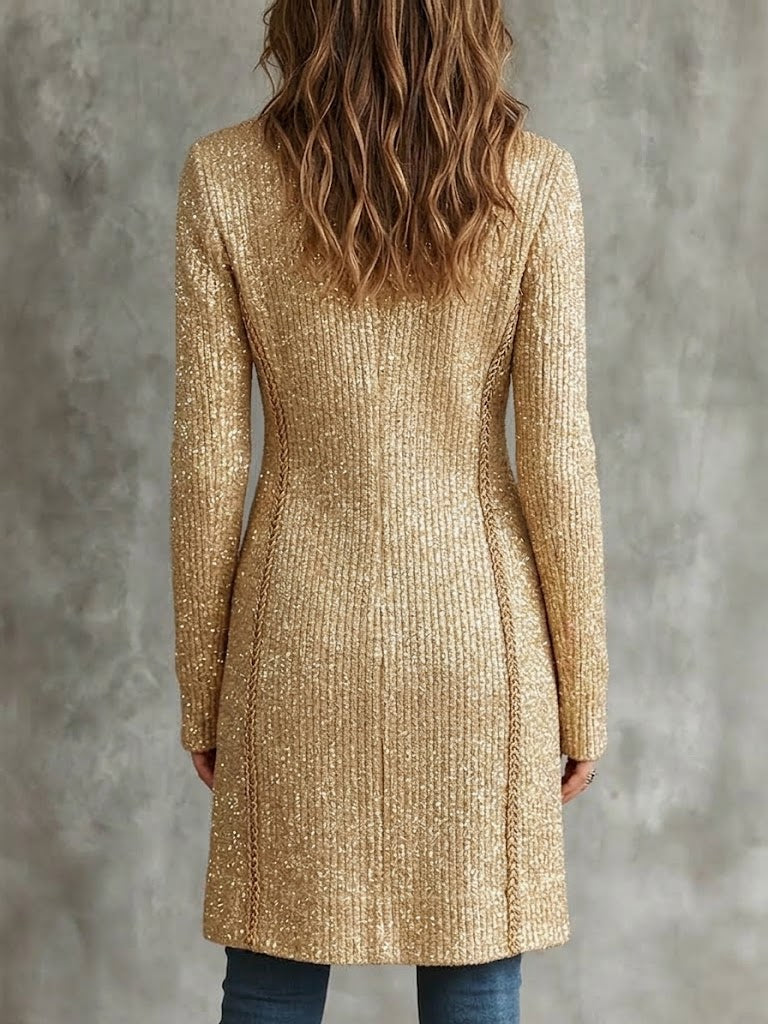 Cardigan lungo elegante lavorato a maglia a coste luccicanti