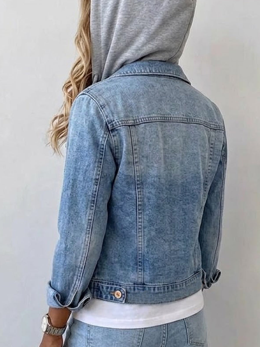 Detachable‑hood Cropped Denim Jacket