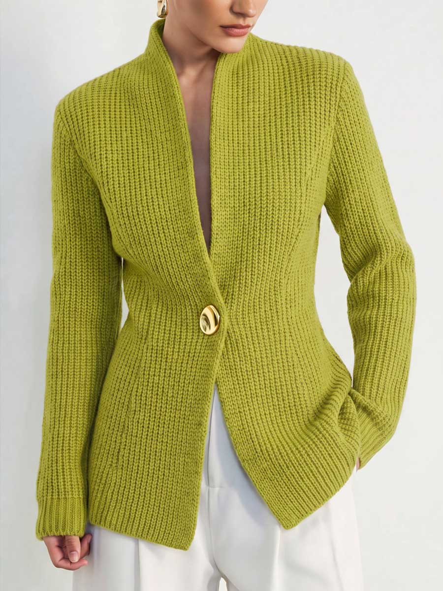 Hellgrüner Grobstrick-Cardigan mit einem Knopf