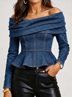 Women's Off-shoulder Long-sleeved Casual Loose Denim Top