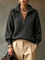 Half Zip Collar Relaxed Knit Sweater