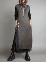 Elegant Ribbed Knit Side-Button Turtleneck Tunic