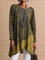 Women's Leopard Print Crew Neck Long Sleeve Casual Loose Patchwork Top