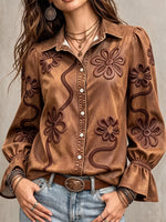 Vintage-Jeanshemd mit Blumenstickerei