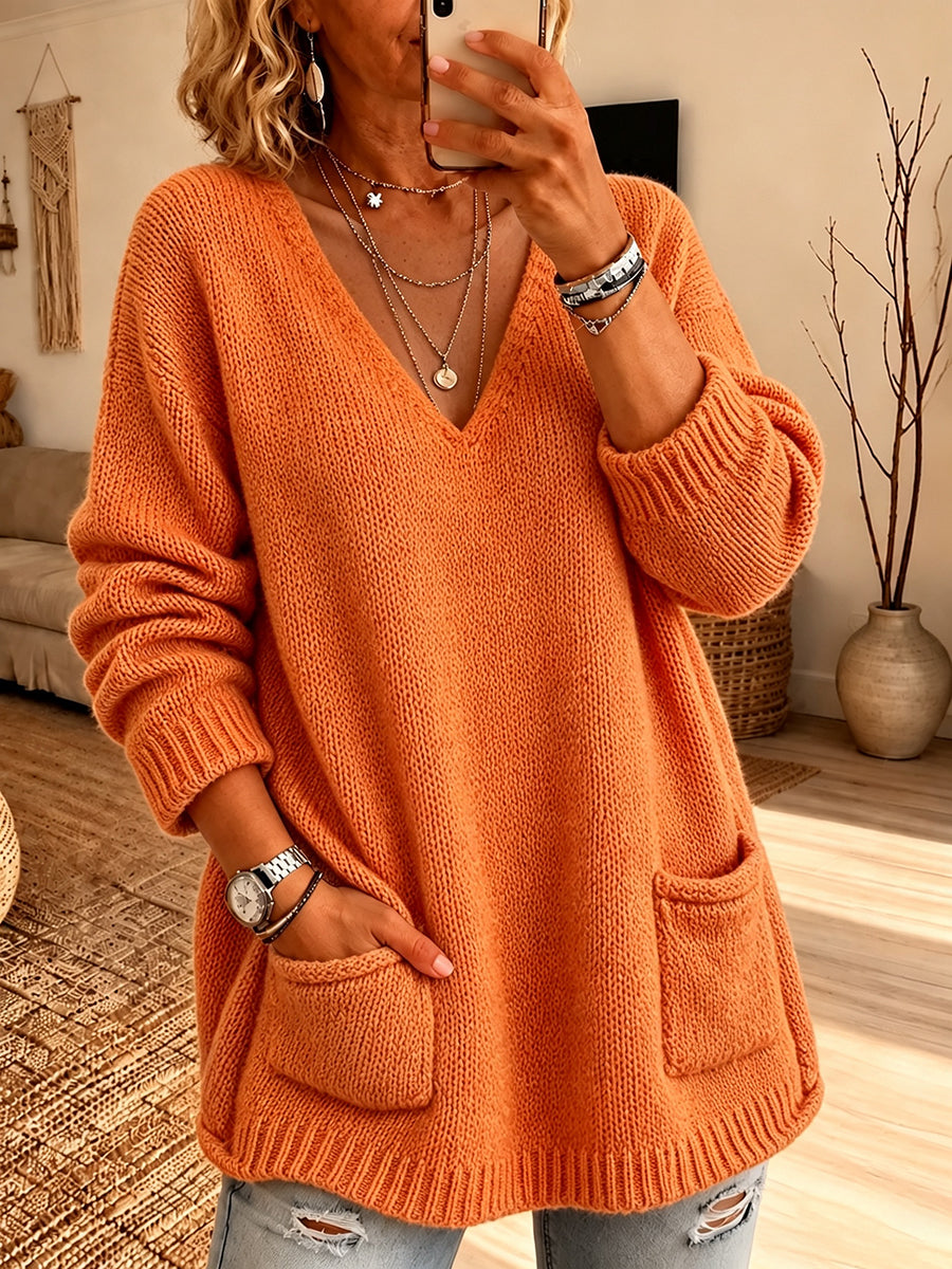 Chic V-Neck Pocket Knit Sweater