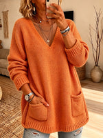 Chic V-Neck Pocket Knit Sweater