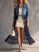 Glamorous Denim-Spliced Sheer Lace Jacket